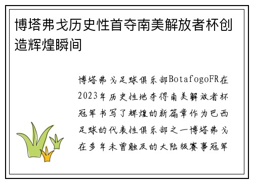 博塔弗戈历史性首夺南美解放者杯创造辉煌瞬间